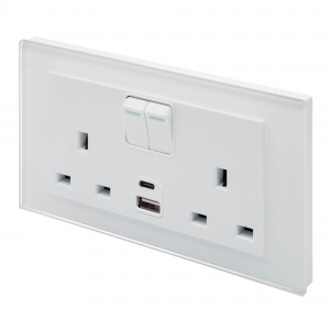 Crystal PG 2.1A USBC & 13A DP Double Plug Socket with Switch White